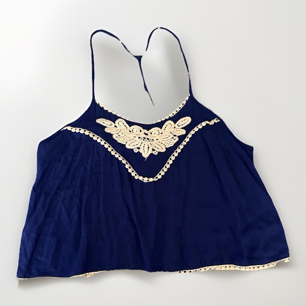 Rue 21 Women's Y2K Babydoll Tank Top Sz M Boho‎ Fairy Paisley Jewel Blue 90s